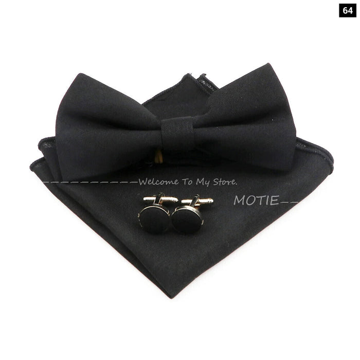 Classic Bowtie Set With Handkerchief Cufflink And Brooch