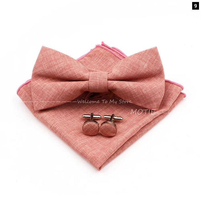 Design Cotton Handkerchief Set Adult And Kids Butterfly Bowtie Cufflink Brooch Party Suit Accessories