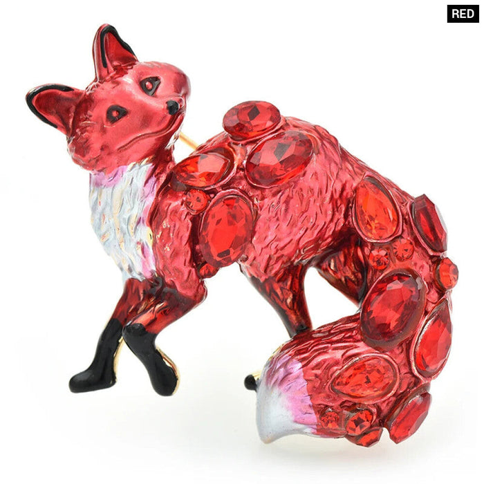 Enamel Crystal Fox Brooch Animal Pin