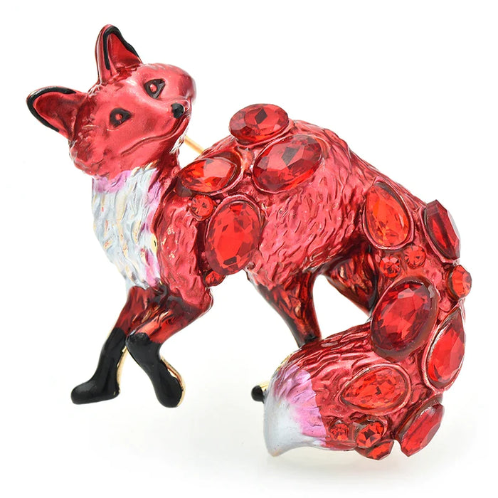 Enamel Crystal Fox Brooch Animal Pin