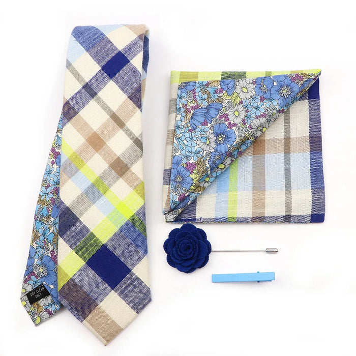 Floral Plaid Cotton Tie Set For Parties And Daily Wear