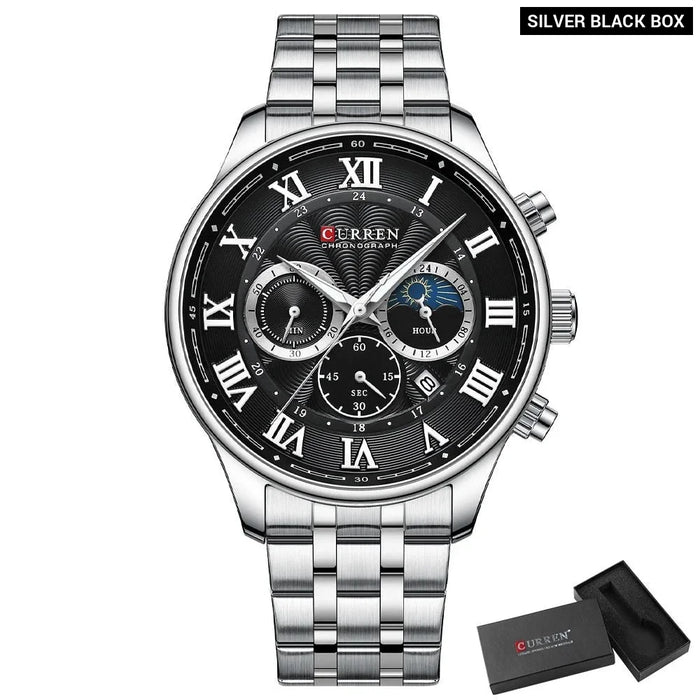 Casual Men'S Watches With Date Classic Chronograph Stainless Steel Wristwatches With Luminous Hands Male Clock