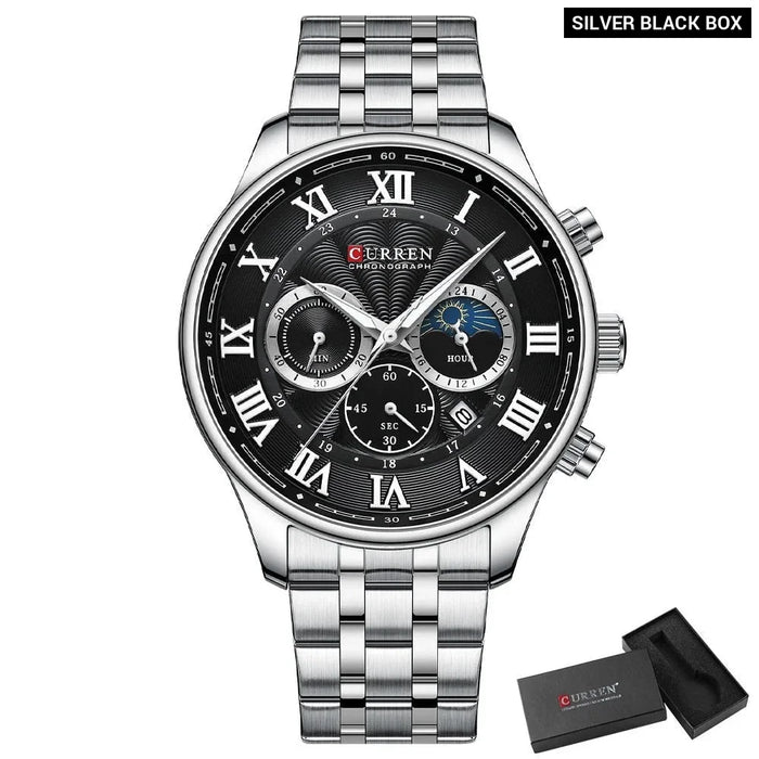 Fashion Casual Quartz Watches For Men Sporty Chronograph Stainless Steel Band Wristwatches Male