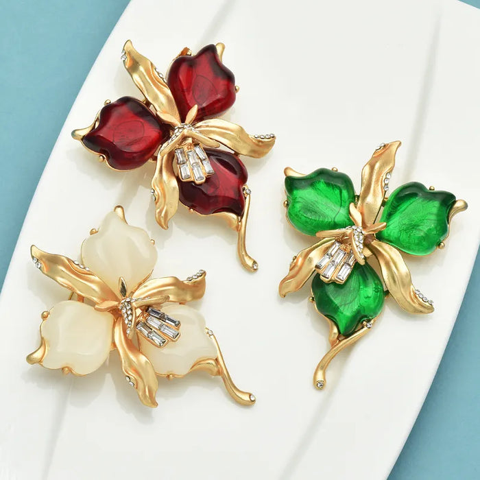 Resin Orchid Flower Brooch 3 Colour Pin