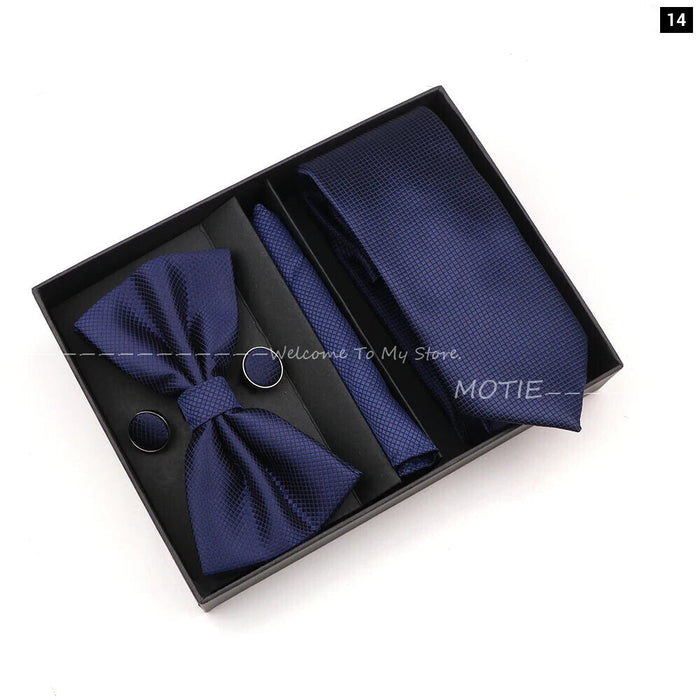 Premium Striped Tie Set Box Necktie Bowtie Handkerchief Cufflinks For Weddings And Suits