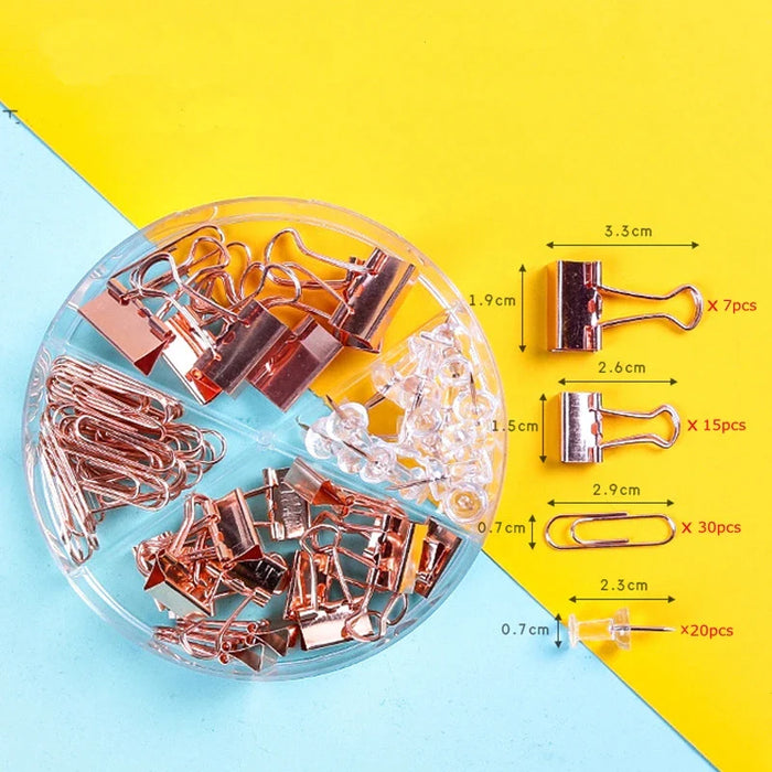 72 Pieces Rose Gold Binder Clips Push Pins