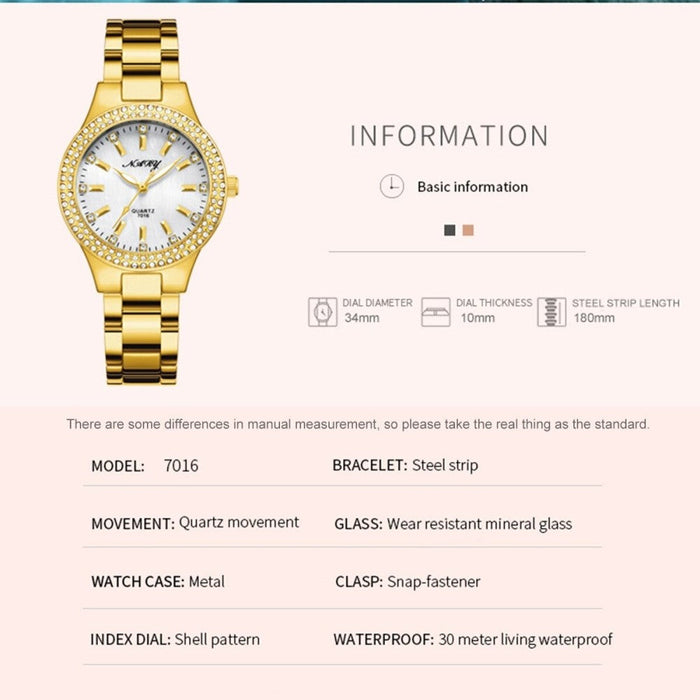 Women'S Elegant Casual Goldn Watch Crystal Diamond Inlaid Watch Stainless Steel Silver Waterproof Quartz Watch