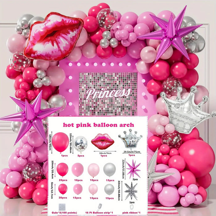 148Pcs Pink And Exploding Star Silver Crown Balloon Arch Set Birthday Party Mother'S Day Bridal Shower Wedding Home Decor