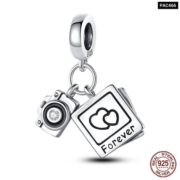 925 Silver Camera Coffee Cup Flower Charms Beads Fit Pandora Bracelet DIY Jewelry Making For Women