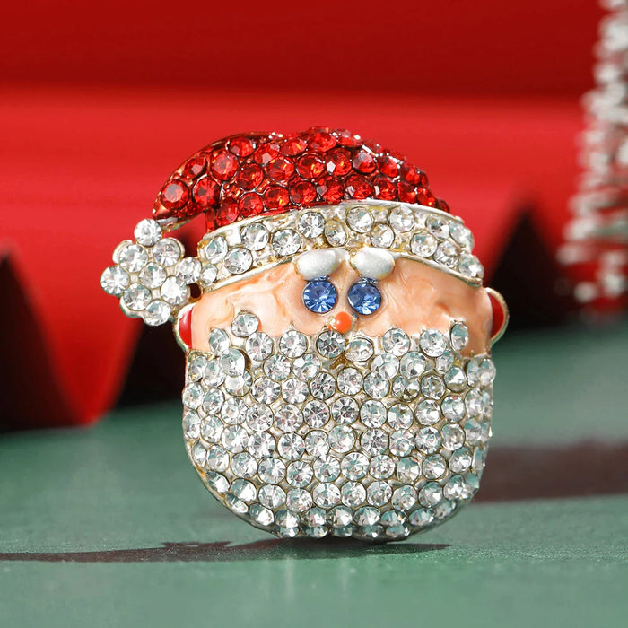 Santa Face Lapel Pin Rhinestone Christmas Brooch For Family Party Jewelry