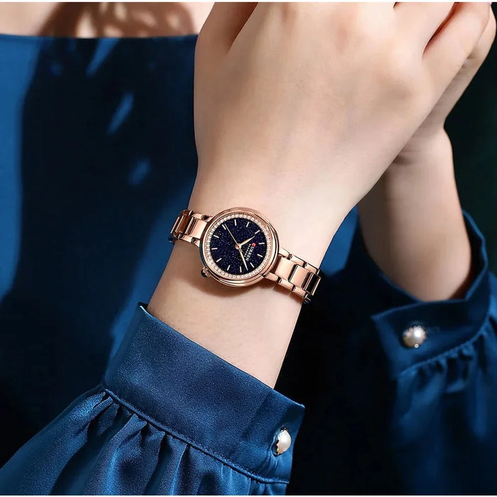 Stainless Steel Women’s Quartz Wristwatch With Starry Sky