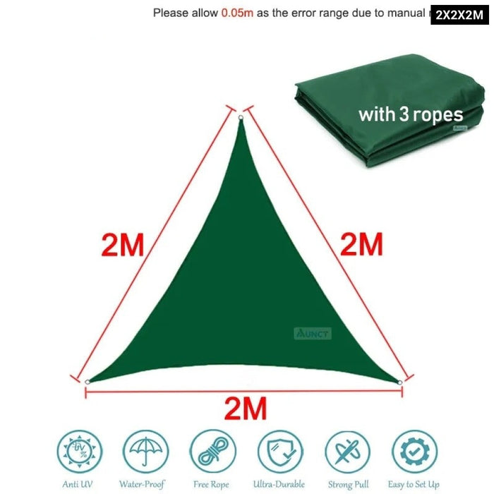 420D Triangle Shade Sail Green Waterproof Polyester Awning Outdoor Sun Shelter Garden Patio Pool Shade