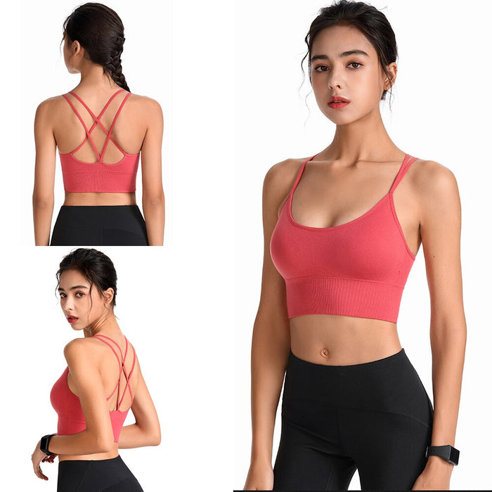 Women Strappy Cross Back Padded Sports Bra For Yoga Workout