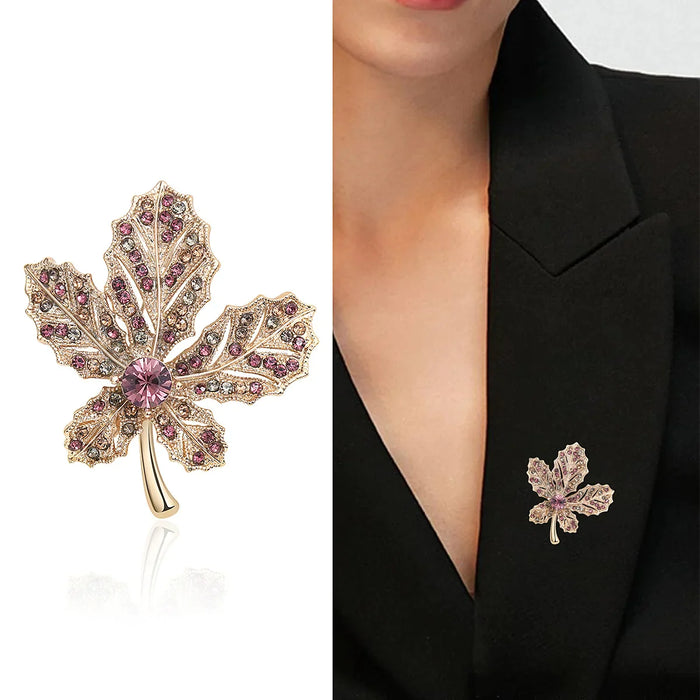 Rhinestone Maple Leaf Brooch Office Party Accessory