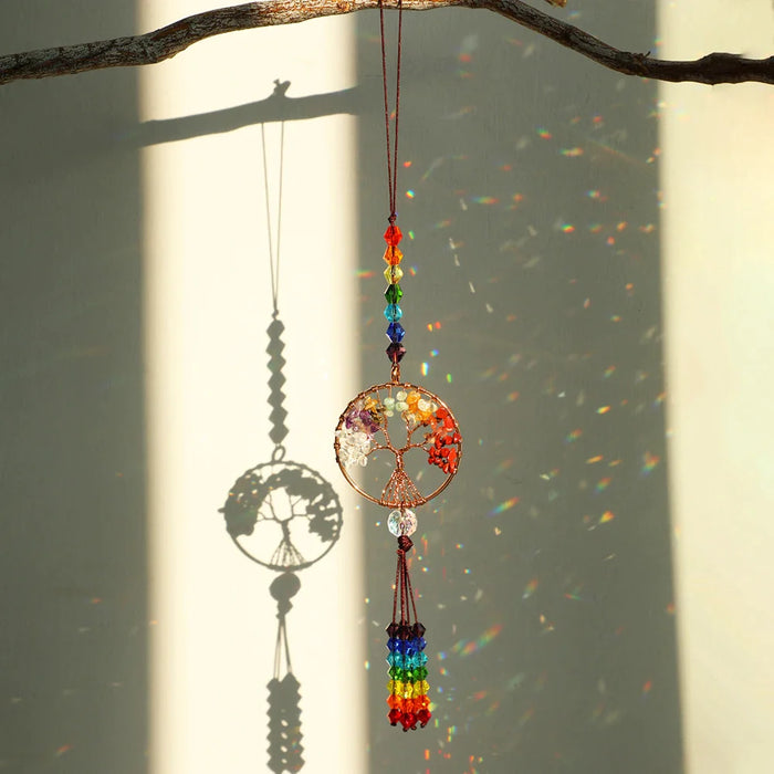 Boho Rainbow Tree Of Life Dream Catcher