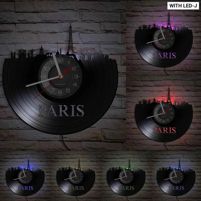 Paris Skyline Vinyl Record Wall Clock