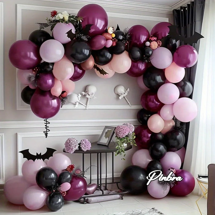 124Pcs Black Pink Purple Balloon Taro Taro Flower Ring Set Suitable For Dark Style Theme Events Birthday Parties Anniversaries