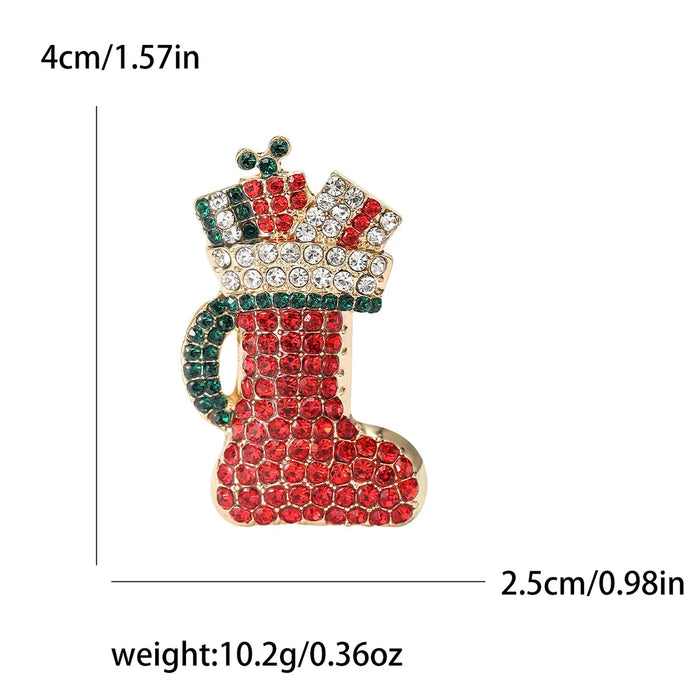 Rhinestone Christmas Socks Brooch