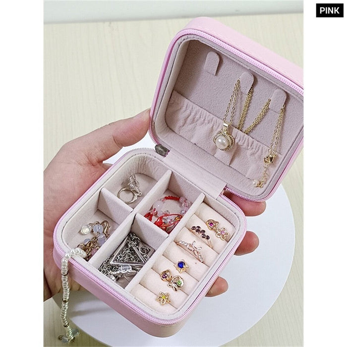 Solid Colour Jewelry Organizer Leather Square Small Round Box Ring Earrings Portable Travel Jewelry Storage Bag