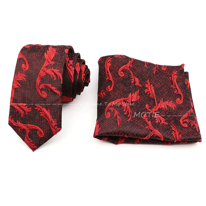 Black Red Mens Pocket Square Tie Set Luxury Paisley Stripe Hanky For Business And Wedding