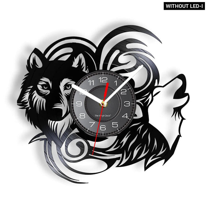 Wolf Howling Moon Vinyl Record Wall Clock