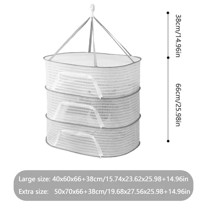 3 Tier Foldable Mesh Hanging Dryer For Clothes Herbs Fruits