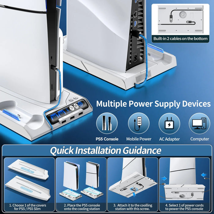 Auto Turbofan Cooling Stand For Ps5/Ps5 Slim 3 Speed Control