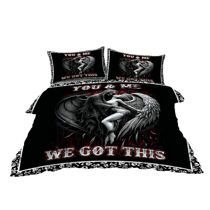 3 Piece Skull And Woman Bedding Set Duvet Cover And Pillow Shams