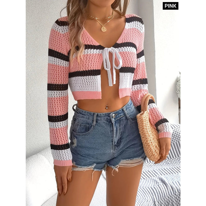 Summer Vacation Lace Up Knit Cardigan