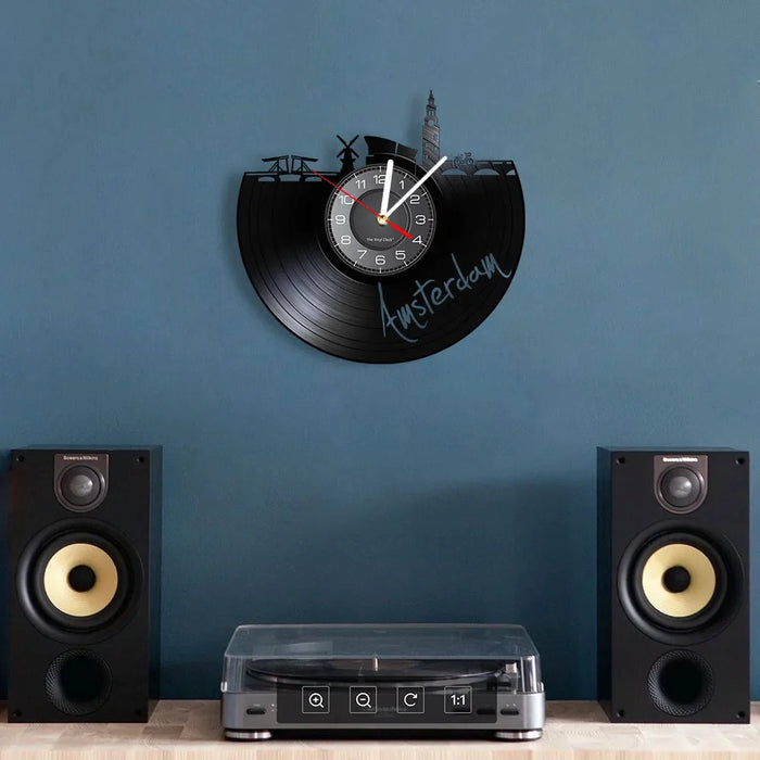 Amsterdam Skyline Vinyl Record Wall Clock