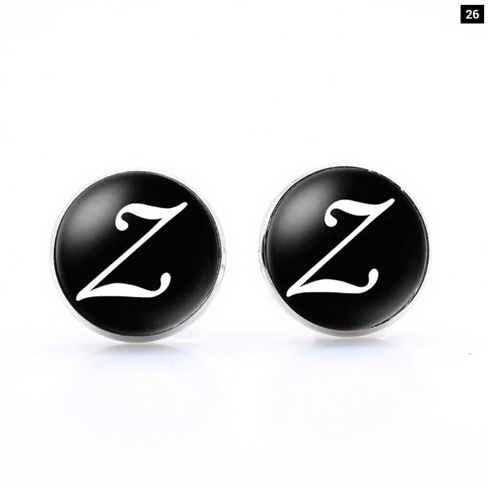 Classic Black Cufflinks For Groom Business 26 Letters Initials Gift