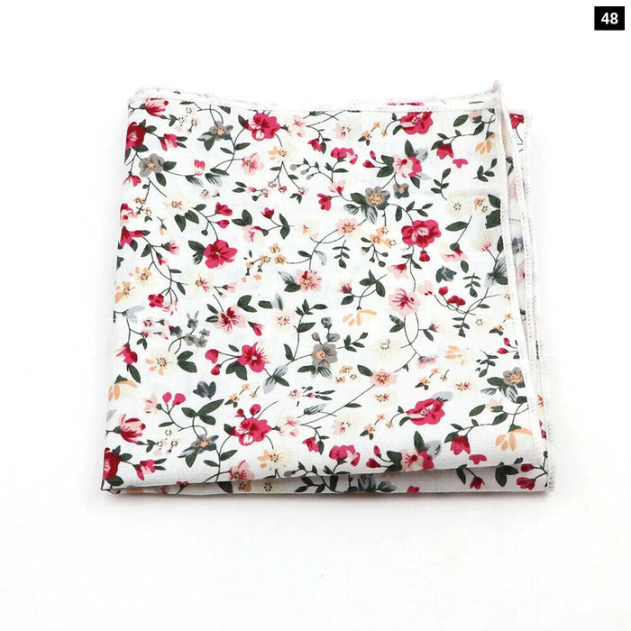 Floral Pocket Square For Men Classic White Cotton Handkerchief For Weddings And Daily Wear