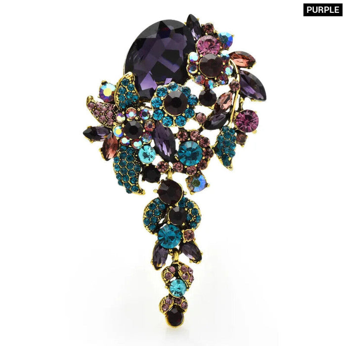 Crystal Flower Brooch 3 Colour Palace Style Pin