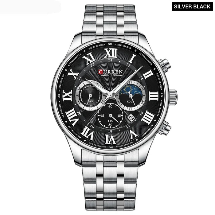 Fashion Sports Chronograph Wristwatches For Men Stainless Steel Strap Watches With Auto Date