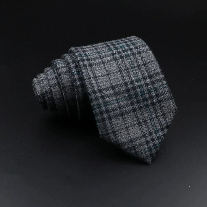 Handmade Mens Plaid Tie Black Grey Red Cotton Wool Wedding Business Party Gift Accessory