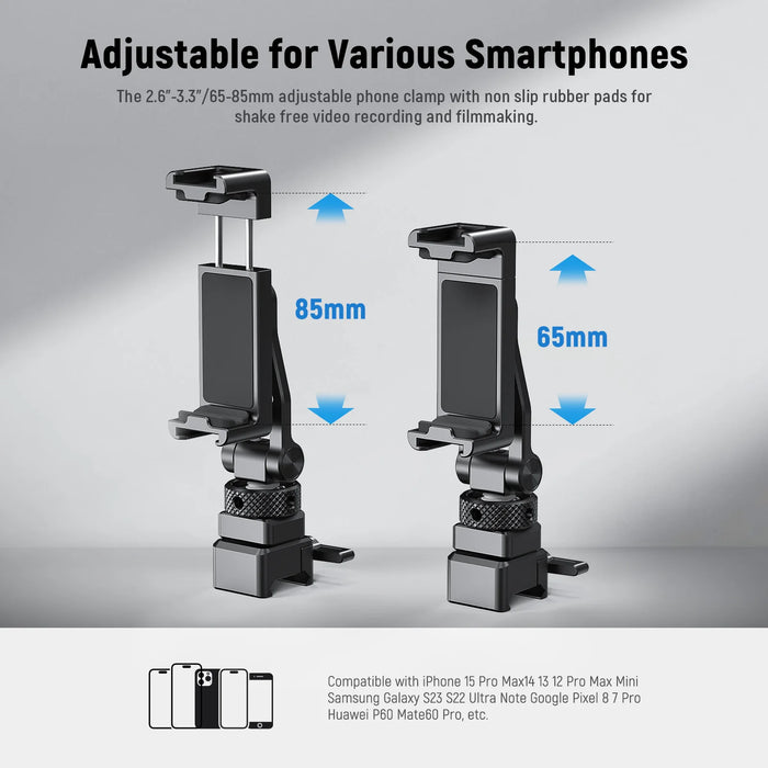 Metal Phone Tripod Mount With Cold Shoe & Nato Clamp For Dji Gimbals Iphone 15 Compatible