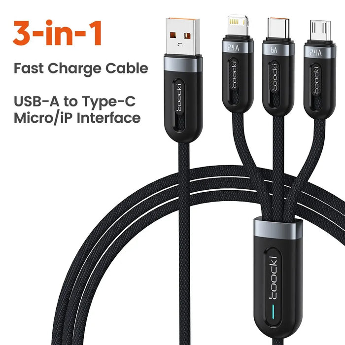 6a 3in1 Fast Charging Cable For Iphone x Xiaomi Oneplus