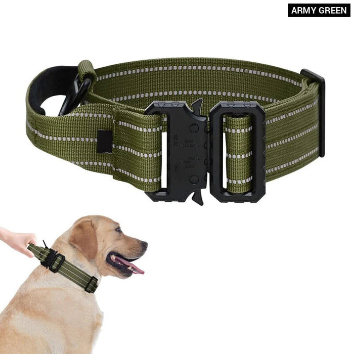 Heavy Duty Tactical Dog Collar Adjustable Military Control Handle