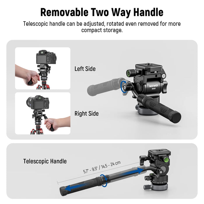 Compact Fluid Head With ±10° Leveling Base For Vertical/Horizontal Shooting 43Mm Dia.