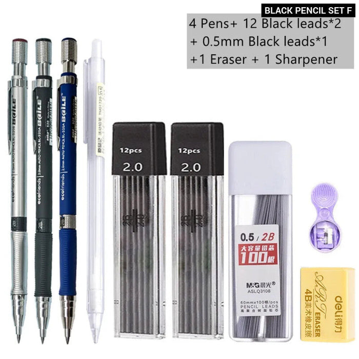 2.0Mm Mechanical Pencil Set With 2B Lead Refill For Writing Sketching And Drawing