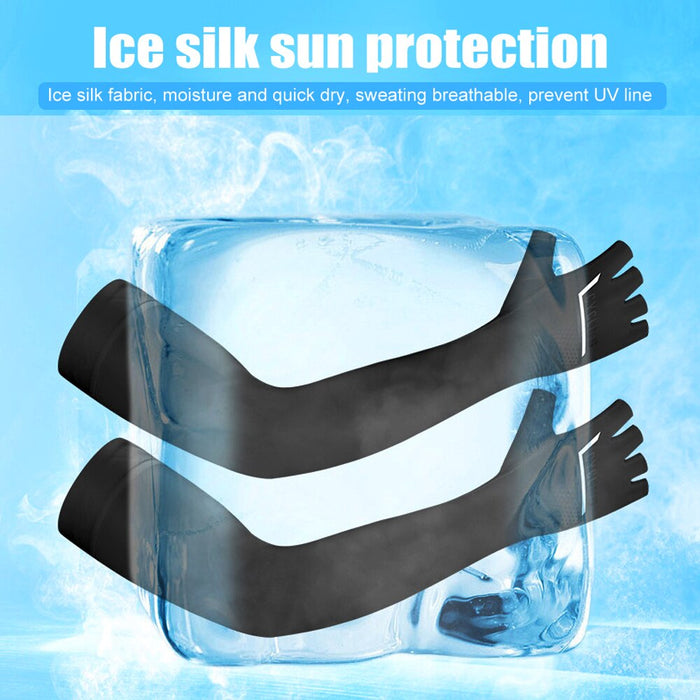 2pcs/pair Anti-uv Ice Silk Cooling Arm Sleeves With Finger