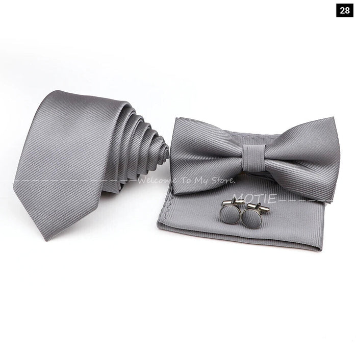 Tie Set Solid Colour Bowtie Handkerchief Brooch Cufflink For Business Weddings And Gifts