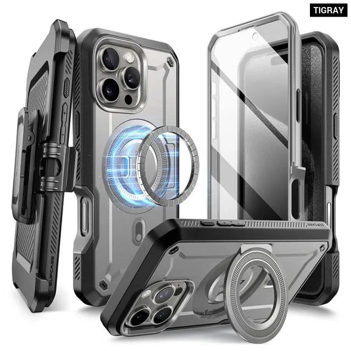 For Iphone 16 Pro Max 6.8“ Ub Pro Mag Full Body Rugged Phone Case With Built-In Screen Protector Belt-Clip