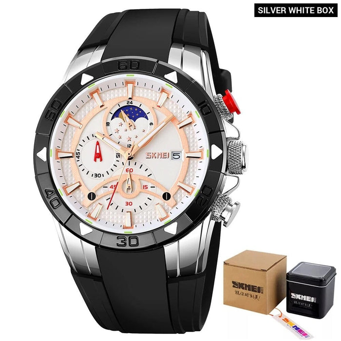 Men's Silicone Analog Calendar Display Quartz 3ATM 30M Water Resistant Wristwatch