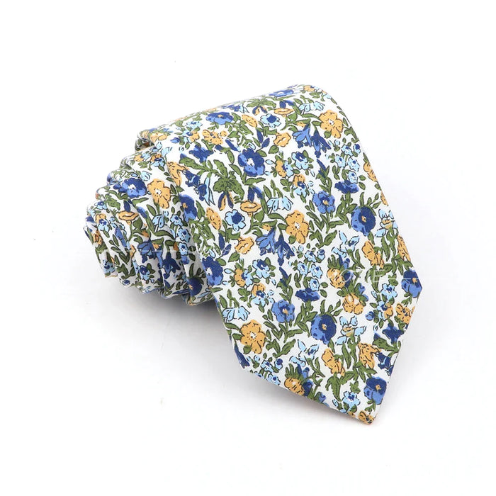 Blue Floral Cotton Ties For Weddings Business And Daily Wear