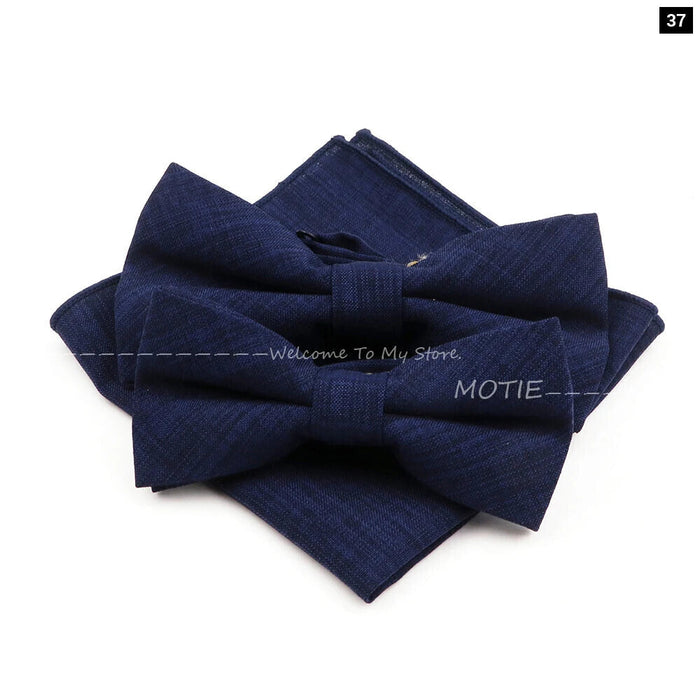 Classic Bowtie Set With Handkerchief Cufflink And Brooch