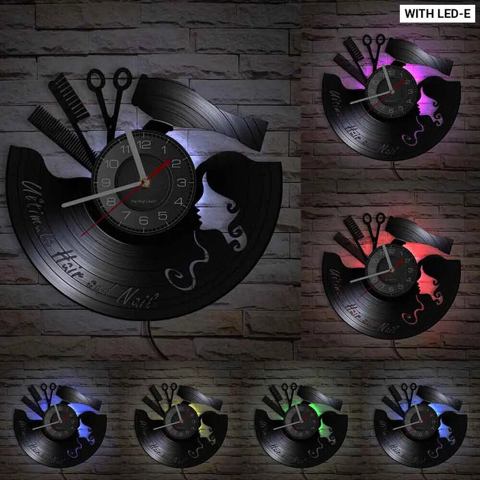 Vinyl Record Hair Salon Wall Clock