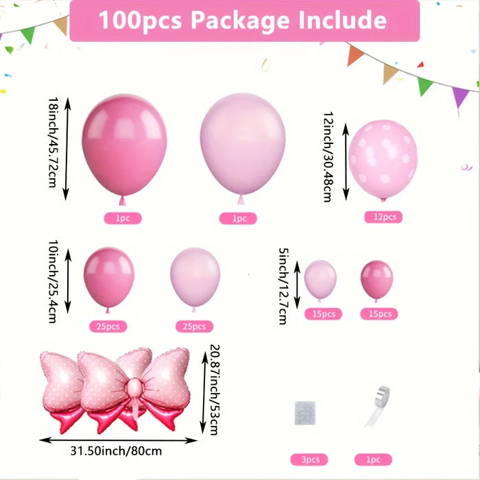 100Pcs Pink Balloon Garland Arch Set Aluminum Film Bow Princess Theme Valentine'S Day Birthday And Ball Decoration