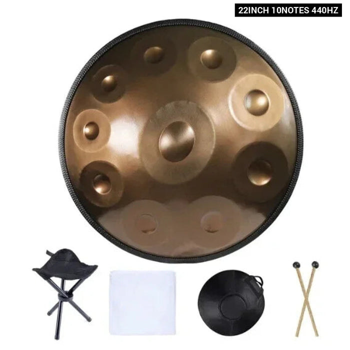 22 Inch 440Hz 432Hz 9 10 12 Notes Gold Handpan Drum With Steel Tongue For Yoga & Meditation