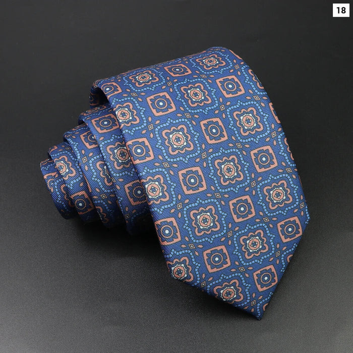 Silk Tie For Men 7.5Cm Soft Novelty Necktie In Blue Green And Orange Dot And Floral Design For Weddings And Business Gift Idea